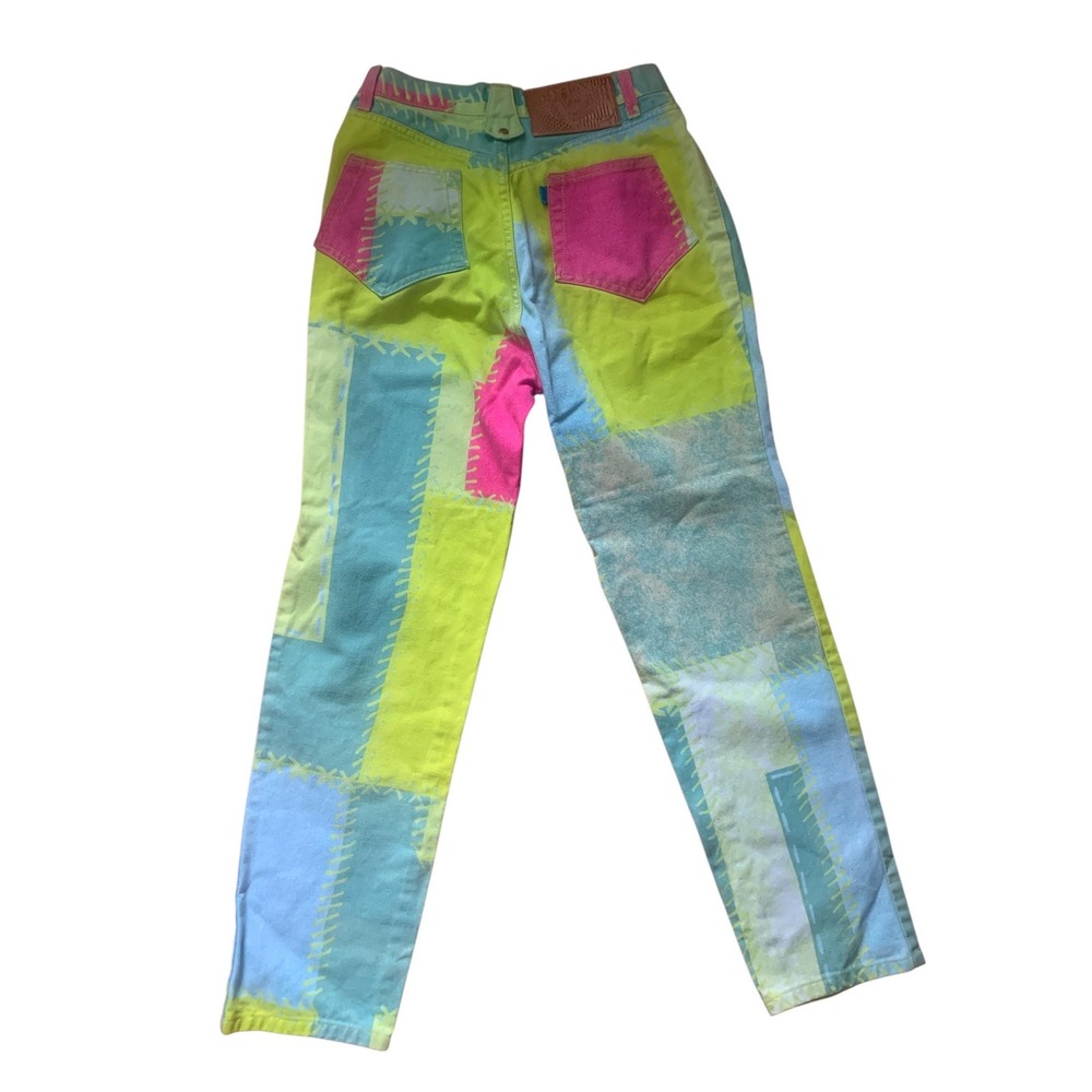 Christian Lacroix Jeans Women 26 Neon Patchwork 90s Vintage Good High Waisted